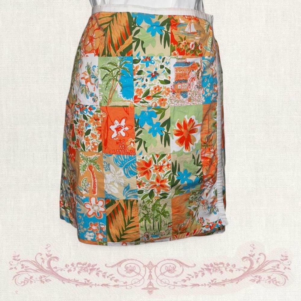 Vintage Bushwacker Patchwork Floral A-Line Wrap Around Mulitcolored Skirt